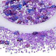 2 Bag Glass & Seed Beads, with Glitter Powder, Imitation Pearl & Transparent & Inside Colours, Moon & Star & Round, Lilac, 2~16x2~11.5mm, Hole: 0.8~1.2mm(GLAA-SZC0001-94C)