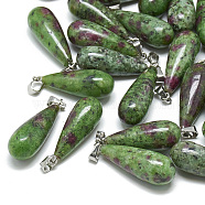 Natural Ruby in Zoisite Pendants, with Stainless Steel Snap On Bails, teardrop, 28~30x10~12mm, Hole: 6x4mm(G-T081-11)