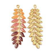304 Stainless Steel Enamel Big Pendants, Real 18K Gold Plated, Leaf Charm, Brown, 60x20x2mm, Hole: 2.5mm(STAS-K256-18G-04)