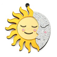 Printed Acrylic Pendants, Sun with Moon Charms, Yellow, 52x45x5mm, Hole: 1.5mm(SACR-F013-03)