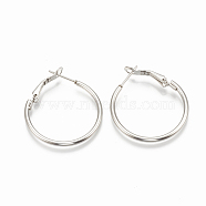 304 Stainless Steel Hoop Earrings, Stainless Steel Color, 12 Gauge, 30x2mm, Pin: 0.8mm(STAS-S078-07-30mm)