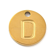 Ion Plating(IP) 304 Stainless Steel Pendants, Laser Cut, Flat Round with Letter Charm, Golden, Letter D, 10x1mm, Hole: 1.4mm(FIND-M017-02G-D)