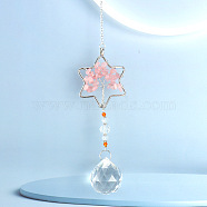 Crystals Hanging Pendants Decoration, with Natural Rose Quartz Chips and Alloy Findings, for Home, Garden Decoration, Star, 230mm(PW-WG38902-01)