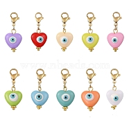 Heart with Evil Eye Resin Pendant Decorations, 304 Stainless Steel Lobster Claw Clasps Charms, Golden, Mixed Color, 31mm(HJEW-JM01085)