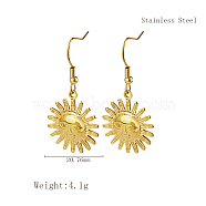 Stylish Stainless Steel Sun Dangle Earrings for Women, Various Designs Available, Golden, 20.46mm(NI1650-4)