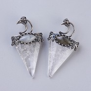 Natural Quartz Crystal Big Pendants, with Brass Findings, Triangle, Antique Silver, 53~58x28~29x16~18mm, Hole: 5x7mm(G-F639-06F)