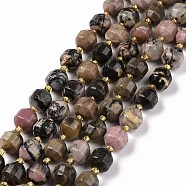 Natural Rhodonite Beads Strands, with Seed Beads, Faceted Bicone Barrel Drum, 9.5x8.5mm, Hole: 1.2mm, about 31pcs/strand, 14.17 inch(36cm)(G-G990-F05)