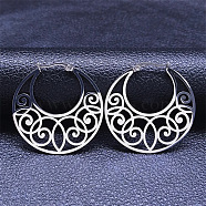 304 Stainless Steel Hollow Moon Hoop Earrings, Bohemia Theme Earrings, Stainless Steel Color, 41.5x40x1mm(EJEW-P248-04P)