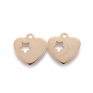 201 Stainless Steel Charms, Cut-Out, Heart with Star, Hollow, Golden, 13x13x0.7~0.8mm, Hole: 1.4mm(STAS-F192-042G)