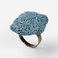Adjustable Nuggets Lava Rock Gemstone Finger Rings, with Platinum Plated Brass Findings, Steel Blue, 18mm(RJEW-I013-09)