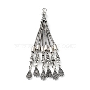Tibetan Style Alloy Curb Chain Tassel Big Pendants, Teardrop, Antique Silver, 104x8.5mm, Hole: 5mm(FIND-K013-01AS-08)
