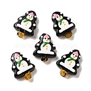 Christmas Theme Handmade Lampwork Beads, with Enamel, Christmas Tree with Snowman Pattern, Black, 25~26.5x18.5~20x7~7.5mm, Hole: 1.2~1.8mm(LAMP-G162-06C)