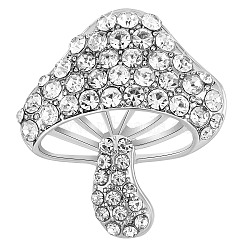 Cubic Zirconia Mushroom Brooch, Alloy Badge for Backpack Clothes, White, 30x27mm(JBR102E)