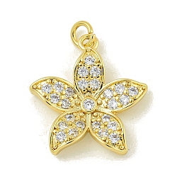 Rack Plating Brass Pave Cubic Zirconia Pendants, Lead Free & Cadmium Free, Real 18K Gold Plated, Flower, Flower, 20.5x19x3.5mm, Hole: 3mm(KK-U029-25G)