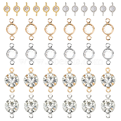 36Pcs 6 Styles Brass Pave Clear Cubic Zirconia Links, Flat Round Connector Charms, Platinum & Golden, 8~14x4~8x2.5~6mm, Hole: 1.2~1.5mm, 6pcs/style(KK-FH0008-12)