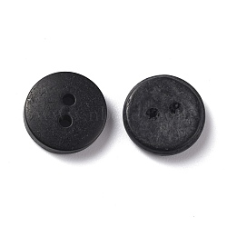2-Hole, Coconut Buttons, Flat Round, Black, 12~12.5x2~3mm, Hole: 1.5~1.8mm(BUTT-C001-01B)