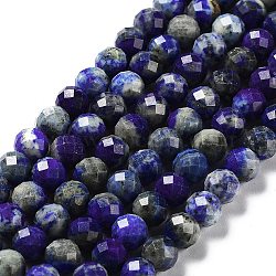 Natural Lapis Lazuli Beads Strands, Faceted, Round, 6~6.5mm, Hole: 0.8mm, about 62pcs/strand, 14.96 inch(38cm)(G-J400-E10-06)