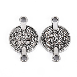 Tibetan Style Alloy Links Connectors, Cadmium Free & Lead Free, Flat Round, Antique Silver, 28x17.5x1.5mm, Hole: 2.5mm(TIBEP-Q089-013-RS)