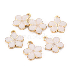 Light Gold Plated Alloy Enamel Pendants, Flower, Cadmium Free & Lead Free, Lavender Blush, 17x14.5x1.5mm, Hole: 1.6mm(X-ENAM-R136-17F)