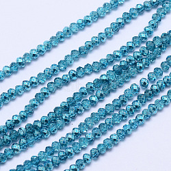 Faceted Rondelle Transparent Painted Glass Beads Strands, Deep Sky Blue, 3x2.5mm, Hole: 0.8mm, 180~185pcs/strand, 17.5 inch(X-DGLA-J001-C10-2mm)