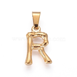 304 Stainless Steel Pendants, Bamboo Style, Letter, Golden Color, Letter.R, 18.5x12x3mm, Hole: 3x7mm(X-STAS-F235-01G-R)