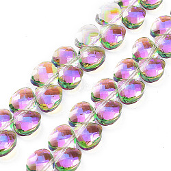 Electroplate Triangle Glass Beads Strands, Full Rainbow Plated, Faceted, Medium Orchid, 9x10x5mm, Hole: 1mm, about 100pcs/strand, 23.62''(60cm)(EGLA-A036-11A-FR01)