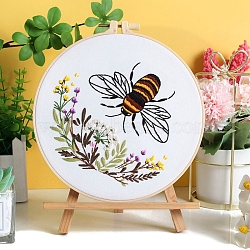 DIY Flower & Bee Pattern Embroidery Kits for Starter, Including Printed Fabric, Embroidery Thread & Needles, Embroidery Hoops, Instruction, Colorful, 200mm(PW-WG7B55D-02)