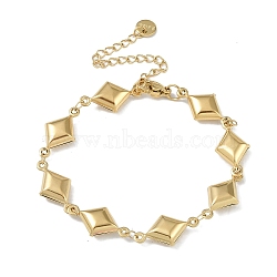 304 Stainless Steel Rhombus Link Chain Bracelets for Women, Real 18K Gold Plated, 6-5/8~6-3/4 inch(16.8cm~17cm)(BJEW-U002-01G)