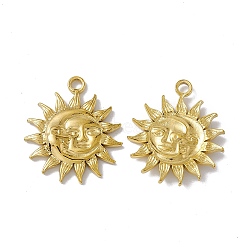 Vacuum Plating 304 Stainless Steel Pendants, Sun with Human Face and Moon, Golden, 30x26x3mm, Hole: 3mm(STAS-E169-16G)