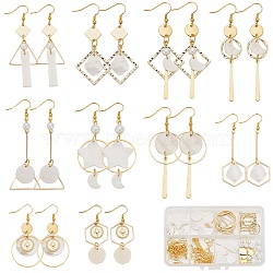 SUNNYCLUE DIY Geometry Natural Shell Dangle Earrings Making Kit, Brass Drop Earrings, Golden, 6~30x1~27mm, Hole: 1~2mm(DIY-SC0025-83)