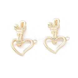 Rack Plating Brass Fold Over Clasps, Long-Lasting Plated, Heart, Real 18K Gold Plated, Clasp: 18.5x8x6mm, Heart: 12.5x18x1.8mm, Hole: 1.6mm(KK-A183-08G)