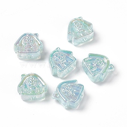 UV Plating Rainbow Iridescent Acrylic Beads, House, Pale Turquoise, 16x17.5x8mm, Hole: 3.5mm(PACR-M003-02B)