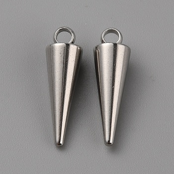 303 Stainless Steel Charms, Spike/Cone Charm, Stainless Steel Color, 16x5mm, Hole: 2mm