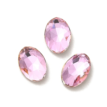 Glass Rhinestone Cabochons, Point Back & Back Plated, Faceted, Oval, Light Rose, 8x5.5x2.5mm