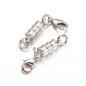 Eco-Friendly Column Brass Magnetic Clasps, with Lobster Claw Clasps, Lead Free & Nickel Free, Platinum, 17x6mm