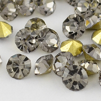 Grade A Glass Pointed Back Chaton Rhinestones, Back Plated, Diamond, Black Diamond, 3.3~3.4mm, about 144pcs/gross