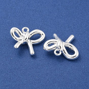 Rack Plating Alloy Pendants, Bowknot Charms, Silver, 15.5x19.5x6mm, Hole: 1.8mm