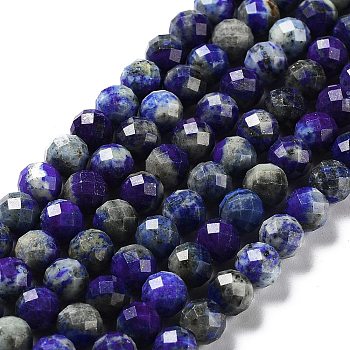 Natural Lapis Lazuli Beads Strands, Faceted, Round, 6~6.5mm, Hole: 0.8mm, about 62pcs/strand, 14.96 inch(38cm)