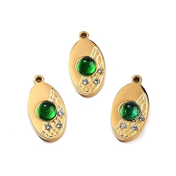 Ion Plating(IP) 304 Stainless Steel Pendants, with Rhinestone and Glass, Oval, Golden, 16x8x4mm, Hole: 1.2mm