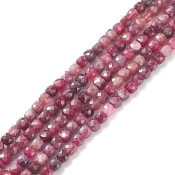 Natural Red Tourmaline Beads Strands, Faceted, Cube, Grade AAA, 4mm, Hole: 0.7mm, about 100pcs/strand, 15.55 inch(39.5cm)