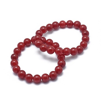 Natural Jade Bead Stretch Bracelets, Round, Dyed, 2 inch~2-1/8 inch(5.2~5.5cm), Bead: 10mm
