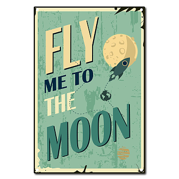 Vintage Metal Tin Sign, Wall Decor for Bars, Restaurants, Cafes Pubs, Fly Me To The Moon Pattern, 30x20cm
