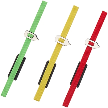 3Pcs 3 Colors Polyester Elastic Bookmarks, Iron Arrow Clasp Book Marker, Mixed Color, 340~364x9~27x1~2mm, 1pc/color