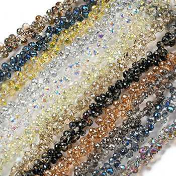 Electroplate Transparent Glass Beads Strands, Faceted, Top Drilled Teardrop, Mixed Color, 6x5x5mm, Hole: 0.8mm, about 96~100pcs/strand, 38~40cm