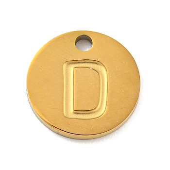 Ion Plating(IP) 304 Stainless Steel Pendants, Laser Cut, Flat Round with Letter Charm, Golden, Letter D, 10x1mm, Hole: 1.4mm