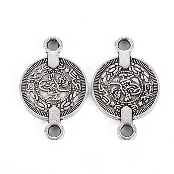 Tibetan Style Alloy Links Connectors, Cadmium Free & Lead Free, Flat Round, Antique Silver, 28x17.5x1.5mm, Hole: 2.5mm