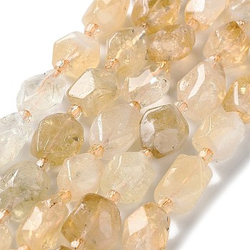 Natural Citrine Beads Strands, with Seed Beads, Faceted, Rhombus, 12~15x9~12x9~12mm, Hole: 1~1.2mm, about 20~21pcs/strand, 15.20~15.51 inch(38.6~39.4cm)