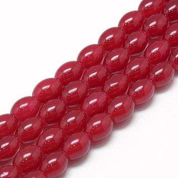 Baking Painted Glass Beads Strands, Oval, Imitation Jade, Dark Red, 8~8.5x6~6.5mm, Hole: 1.5mm, about 96pcs/strand, 32.2 inch