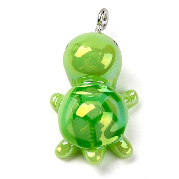 Animal Theme Resin Pendants, AB Color Plated, with Platinum Iron Loop, Tortoise, 27.5x15x10mm, Hole: 2mm