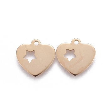 201 Stainless Steel Charms, Cut-Out, Heart with Star, Hollow, Golden, 13x13x0.7~0.8mm, Hole: 1.4mm